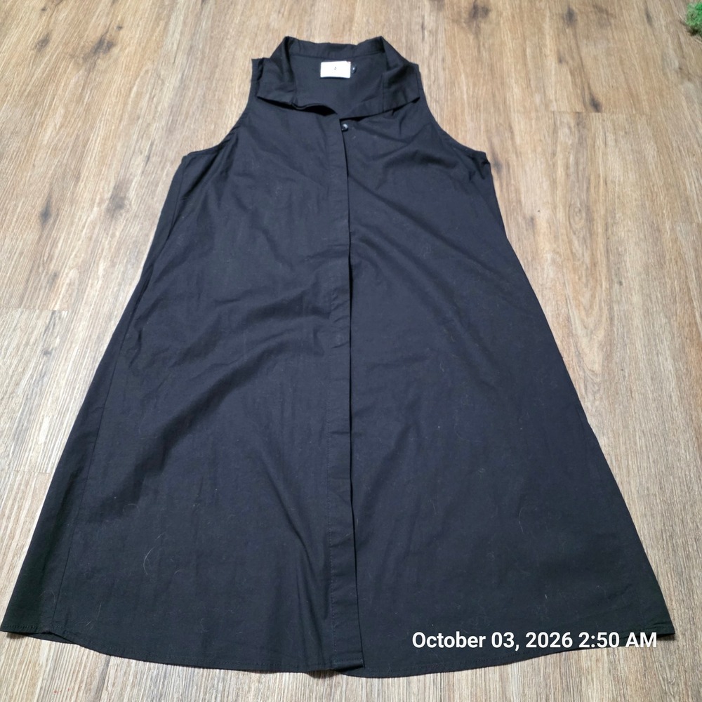 Tuckernuck Womens Black Sleeveless Button Down A-Line Shirt Dress Small